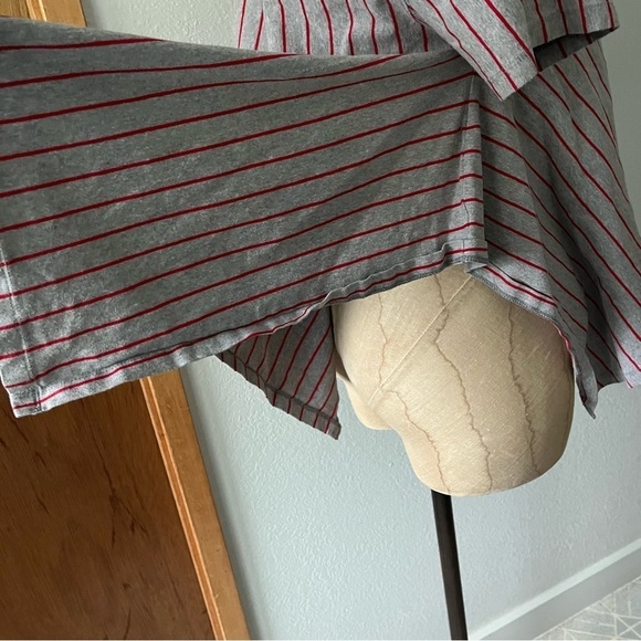OPENING CEREMONY sz L Gray Tee Flowy Sides Red Stripe - Picture 5 of 10